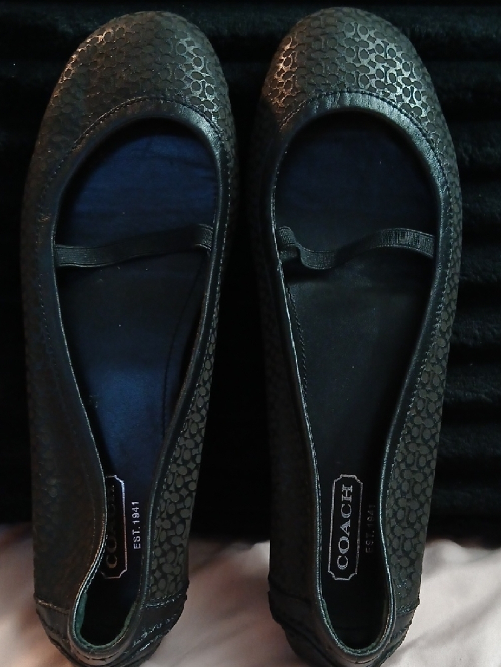 Coach Black Signature Logo Ballet Flats with Elastic Strap